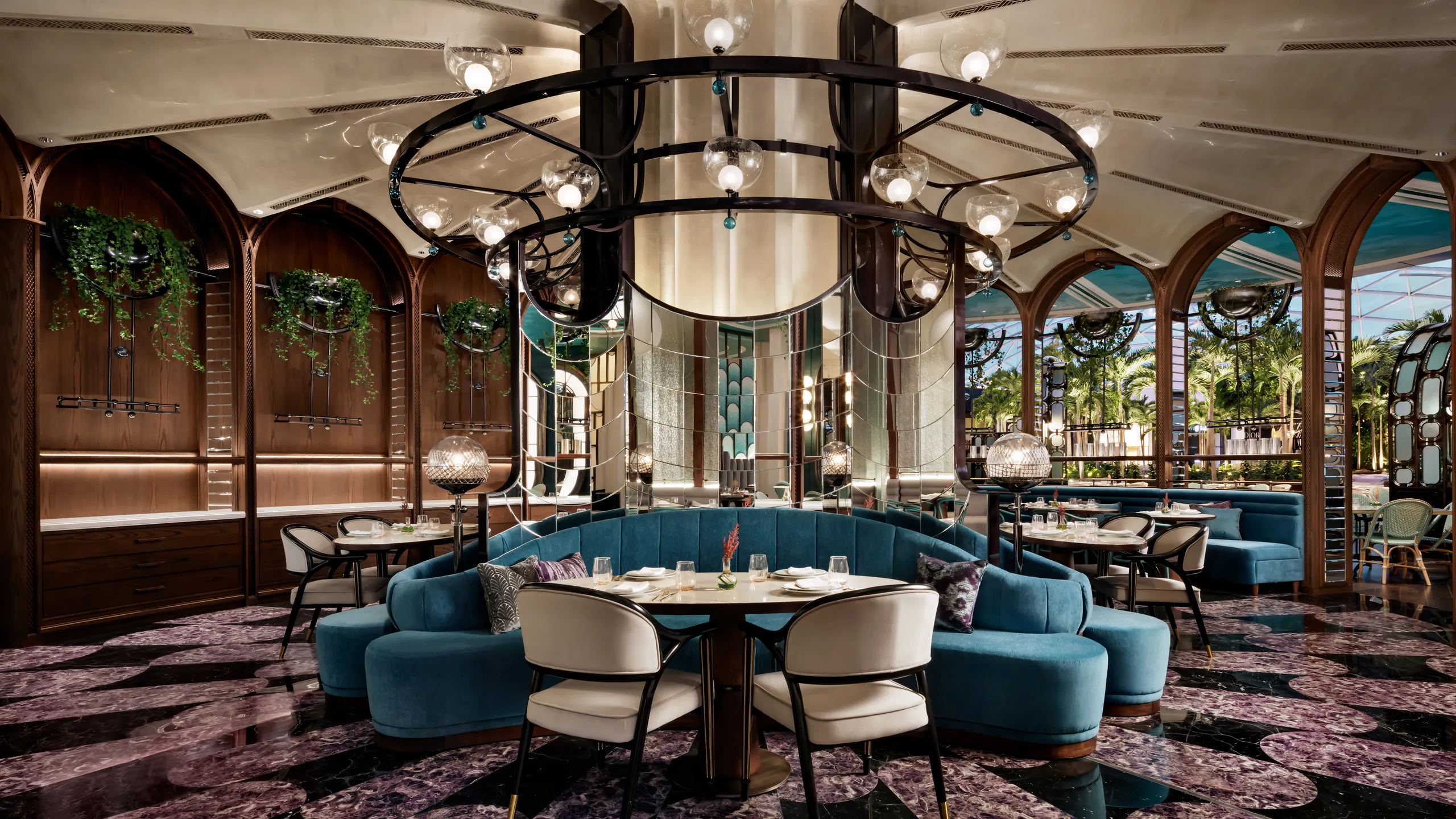 Inside an elegant restaurant